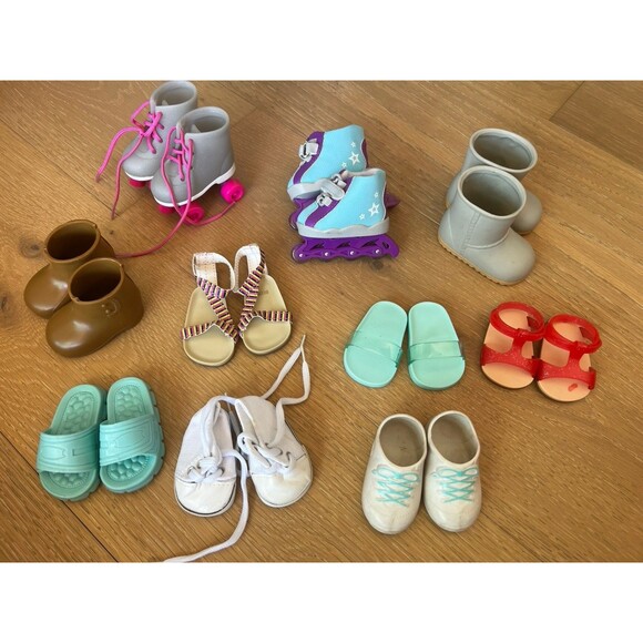 American Girl 18" Doll Shoes Boots Sandals Roller Skates Lot of 10 Pairs Sets - Picture 1 of 6